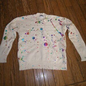 Women’s 100% Cashmere Fun Metallic Paint Splatter Sweater